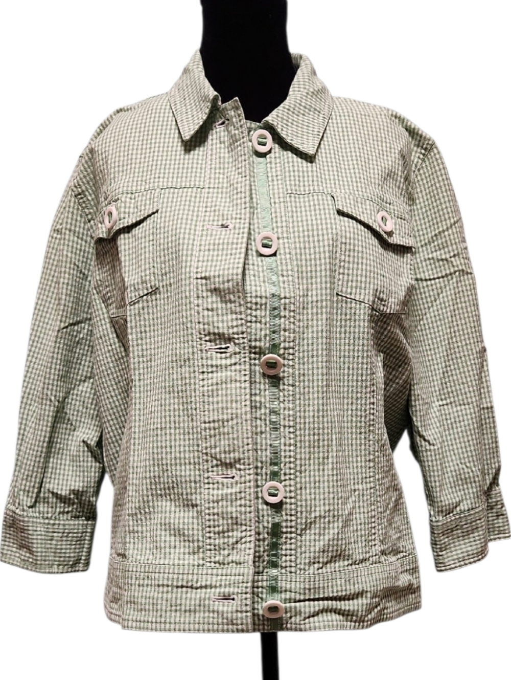 Alfred Dunner - Light Green Check Cotton Jacket - Women Size 16